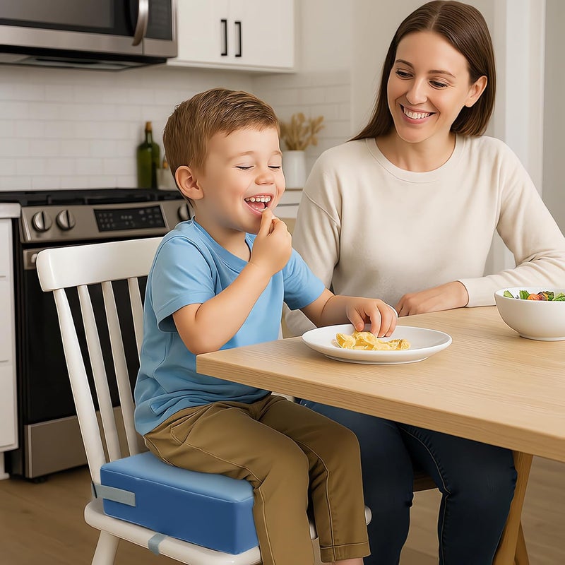 Eiury Toddler Booster Seat Dining Table Kitchen Chair, Waterproof Anti-Scratch PU Cushion, Non-Slip Bottom, Adjustable Buckle Straps, Easy Clean Portable Seat Cushion (Blue) - Image 2